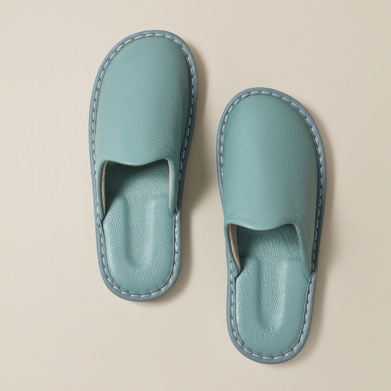 Chaussons en Cuir Surpiqué Bleu ciel