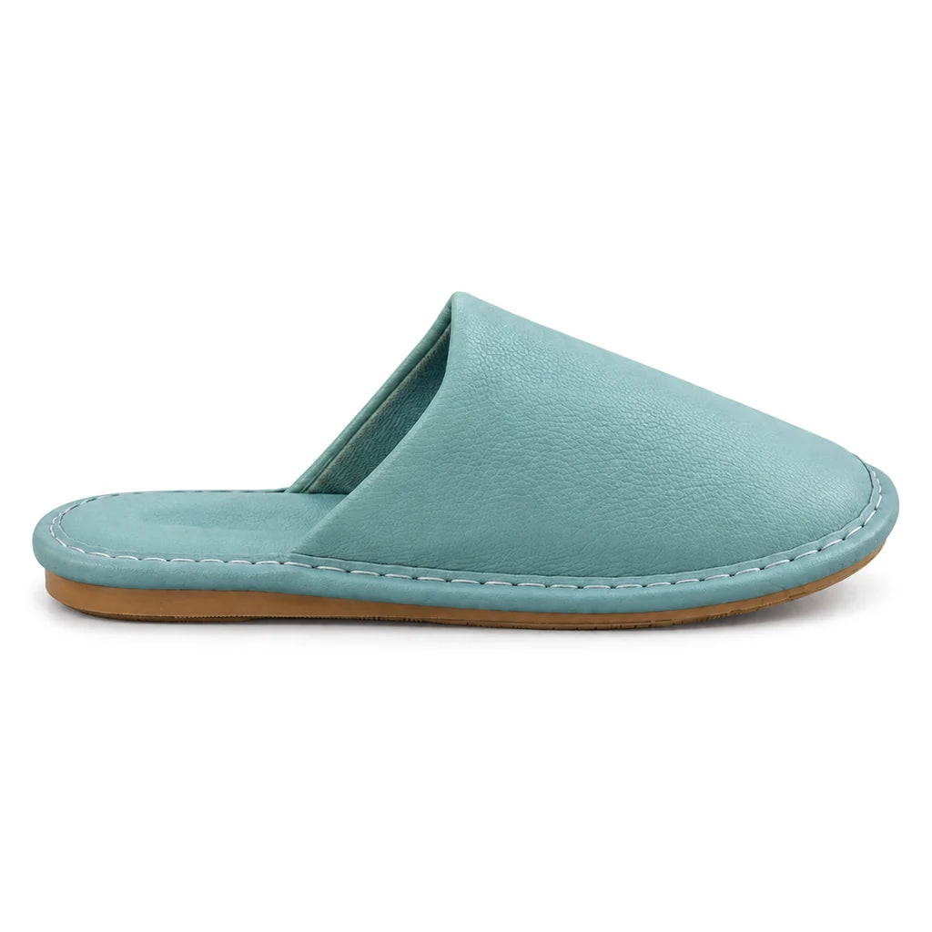 Chaussons en Cuir Surpiqué COPENHAGUE Bochausson vue de profil coloris Bleu ciel