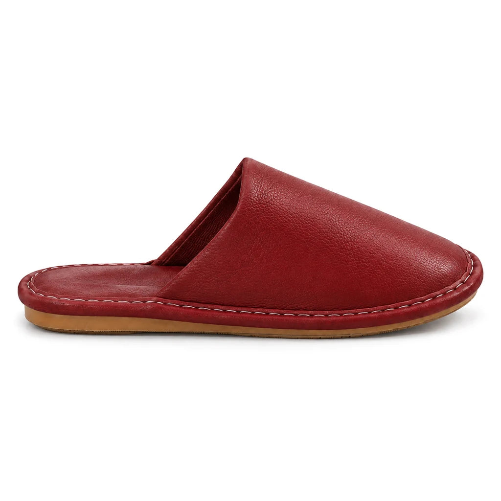 Chaussons en Cuir Surpiqué COPENHAGUE Bochausson vue de profil coloris Bordeaux