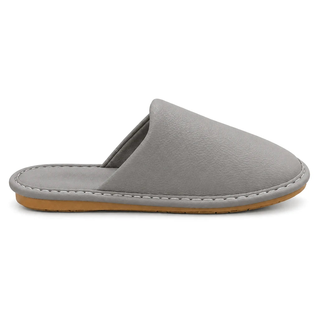 Chaussons en Cuir Surpiqué COPENHAGUE Bochausson vue de profil coloris Gris