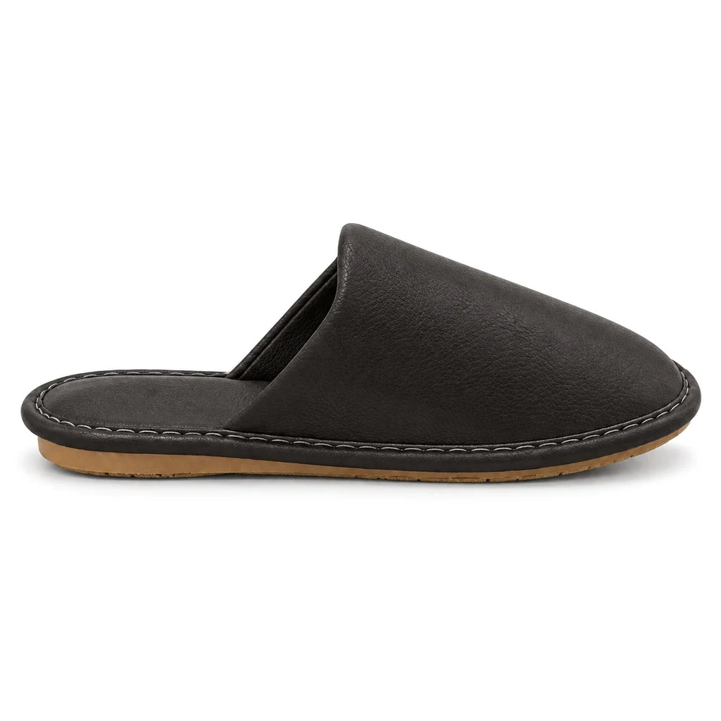 Chaussons en Cuir Surpiqué COPENHAGUE Bochausson vue de profil coloris Marron foncé