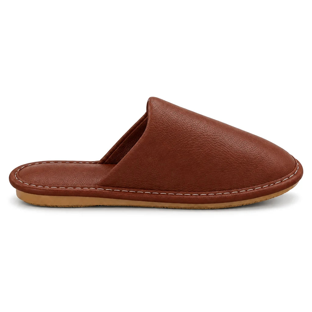 Chaussons en Cuir Surpiqué COPENHAGUE Bochausson vue de profil coloris Marron
