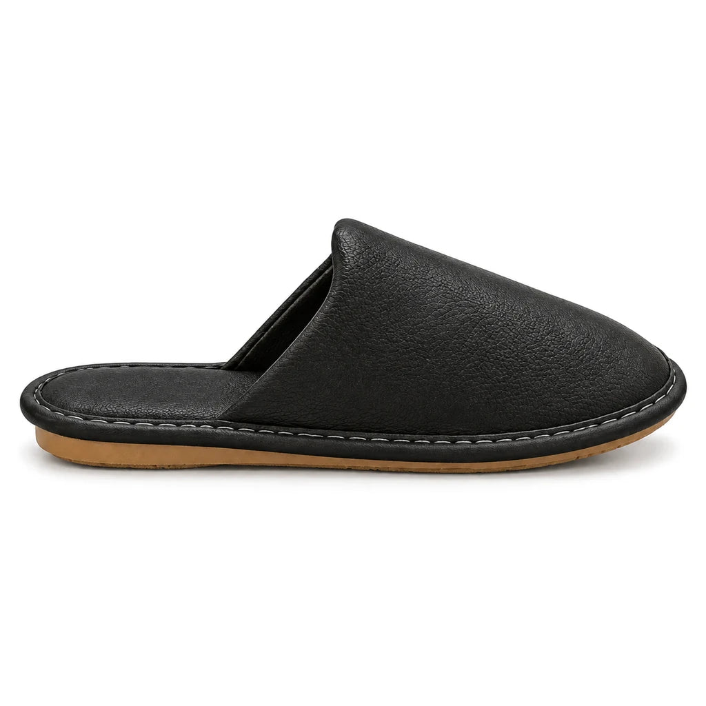 Chaussons en Cuir Surpiqué COPENHAGUE Bochausson vue de profil coloris Noir
