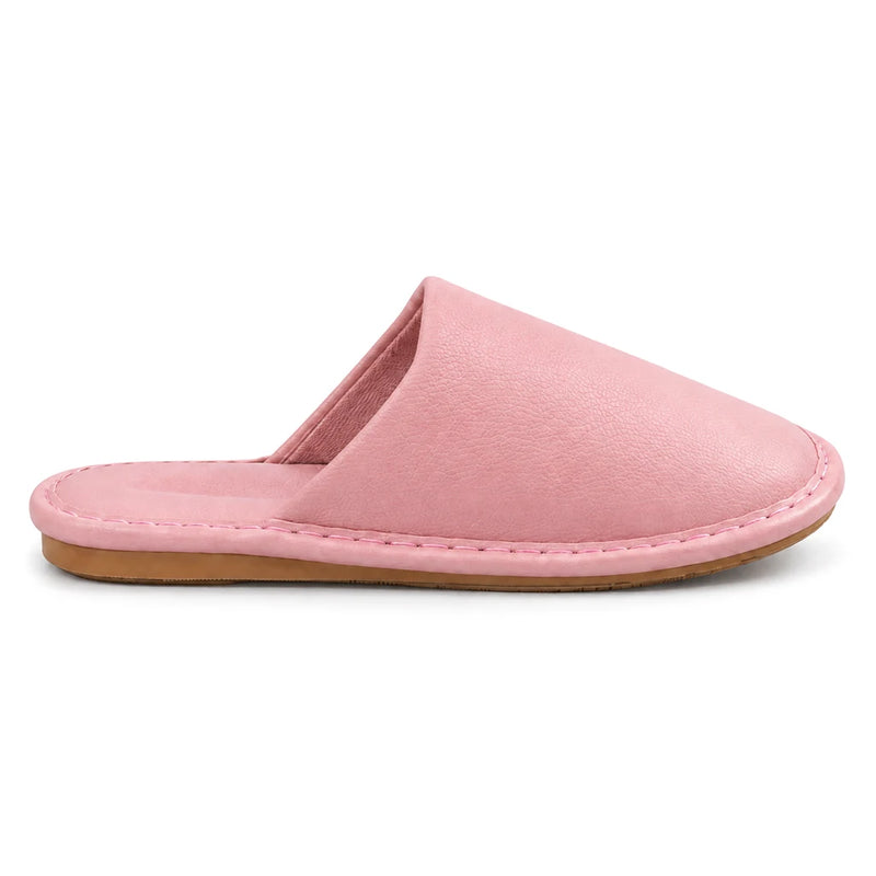 Chaussons en Cuir Surpiqué COPENHAGUE Bochausson vue de profil coloris Rose
