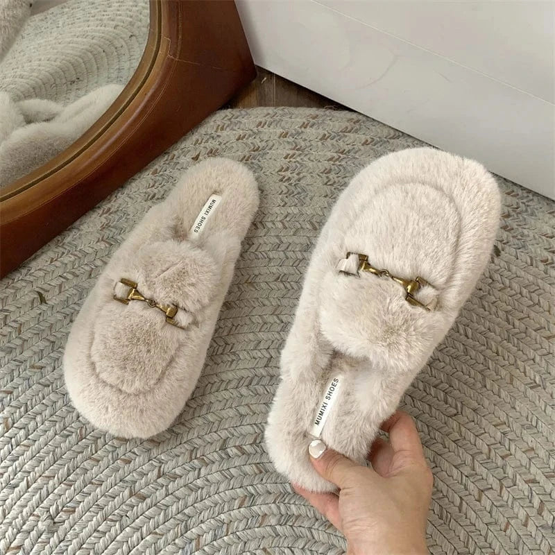 Chaussons en Fausse Fourrure pour Femme Blanc cassé / 34-35