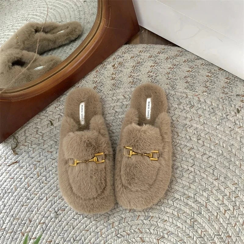 Chaussons en Fausse Fourrure pour Femme Marron clair / 34-35
