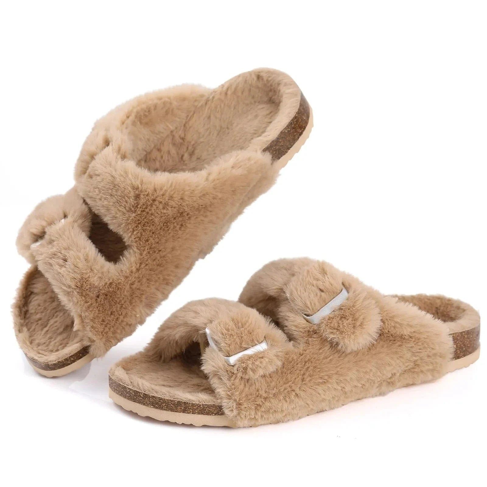 Chaussons en Fausse Fourrure pour Femme Beige / 34-35