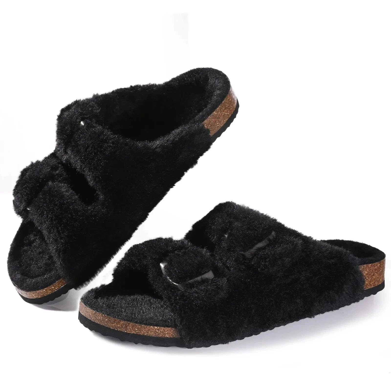 Chaussons en Fausse Fourrure pour Femme Noir / 34-35