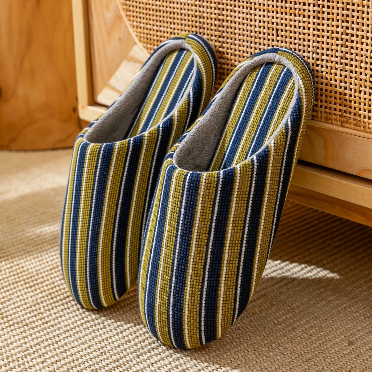 Chaussons femme été coton rayé Bochausson vue de profil