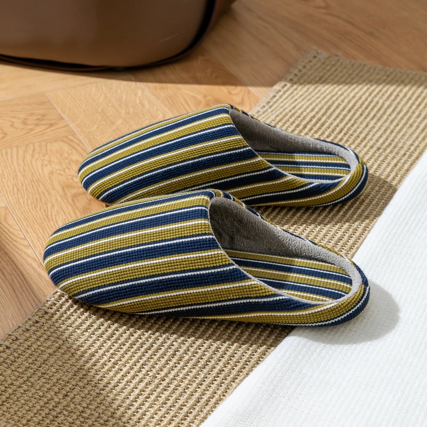 Chaussons femme été coton rayé Bochausson vue de dessus