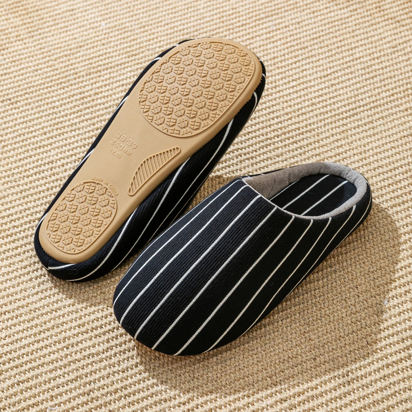 Chaussons femme été coton rayé Bochausson vue de profil