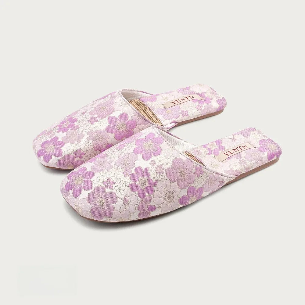 Chaussons femme mules fleuries Bochausson vue complete