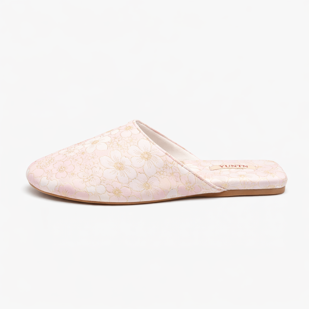 Chaussons femme mules fleuries Bochausson vue de dessus