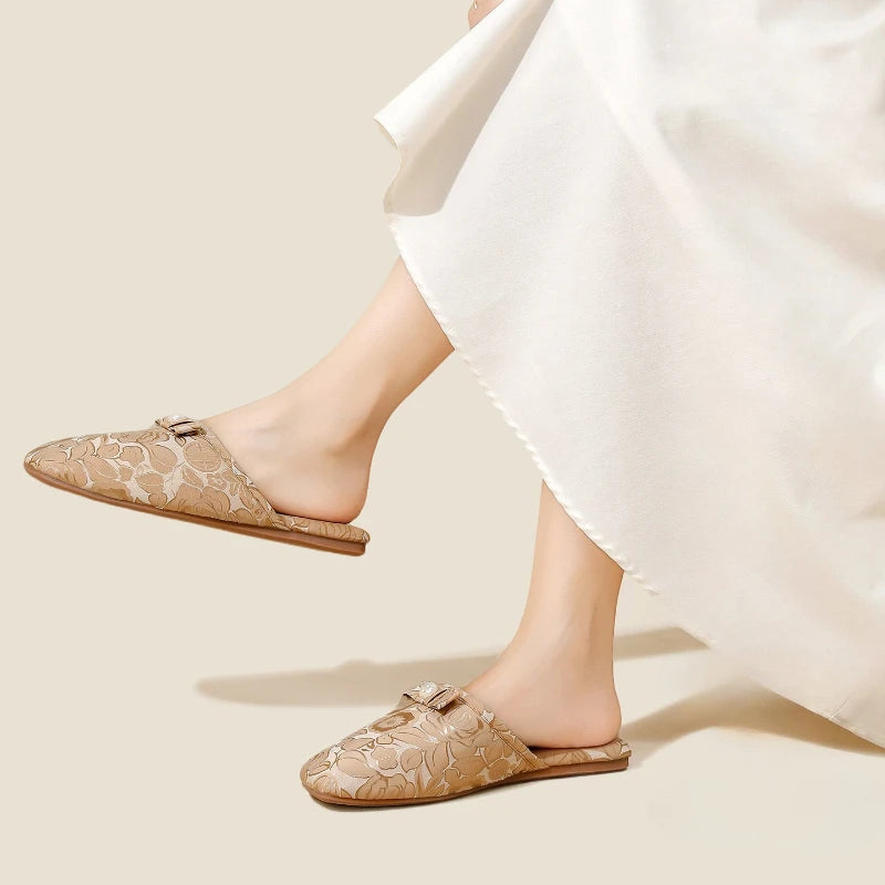 Chaussons femme mules perle et noeud Bochausson vue complete