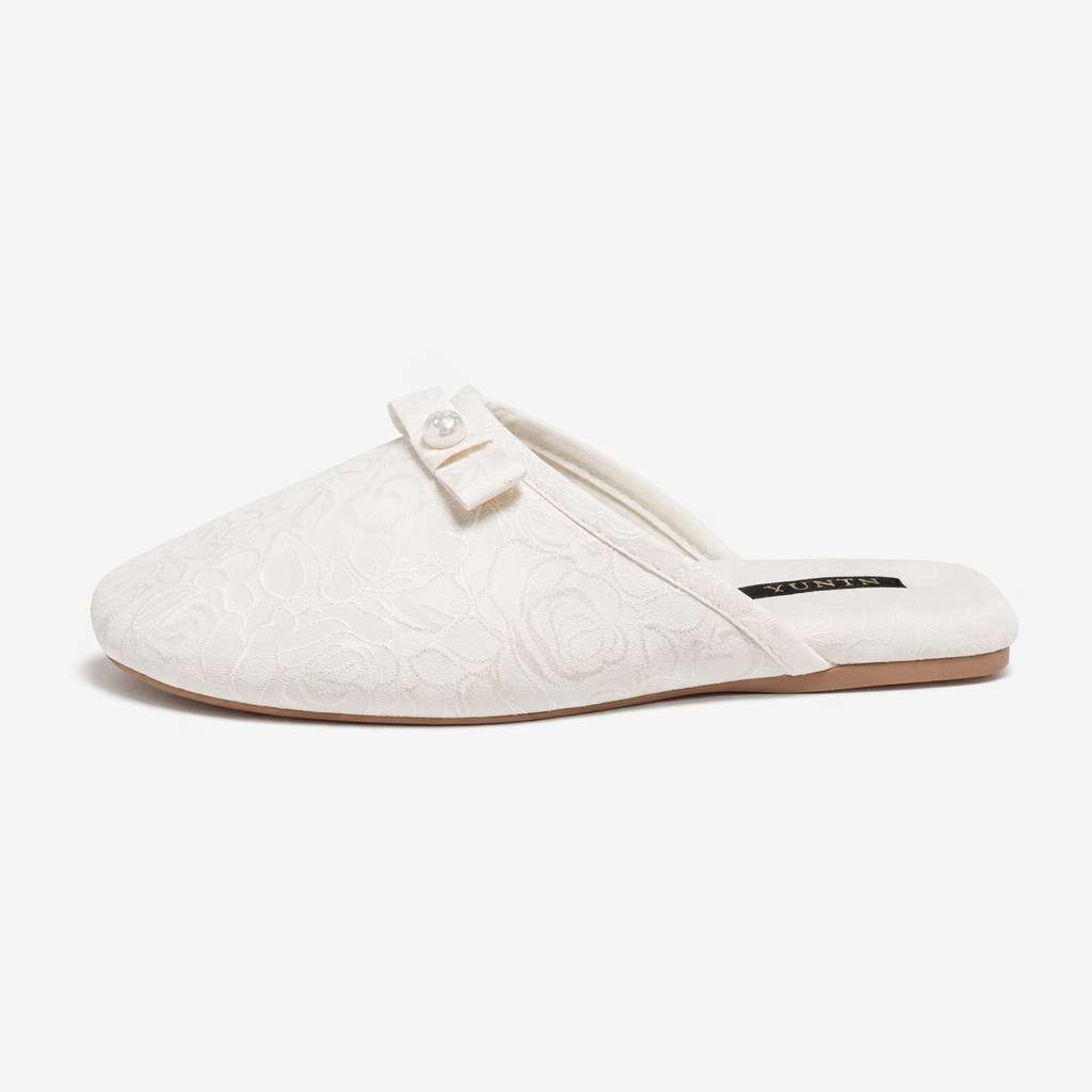 Chaussons femme mules perle et noeud Bochausson vue de dessus