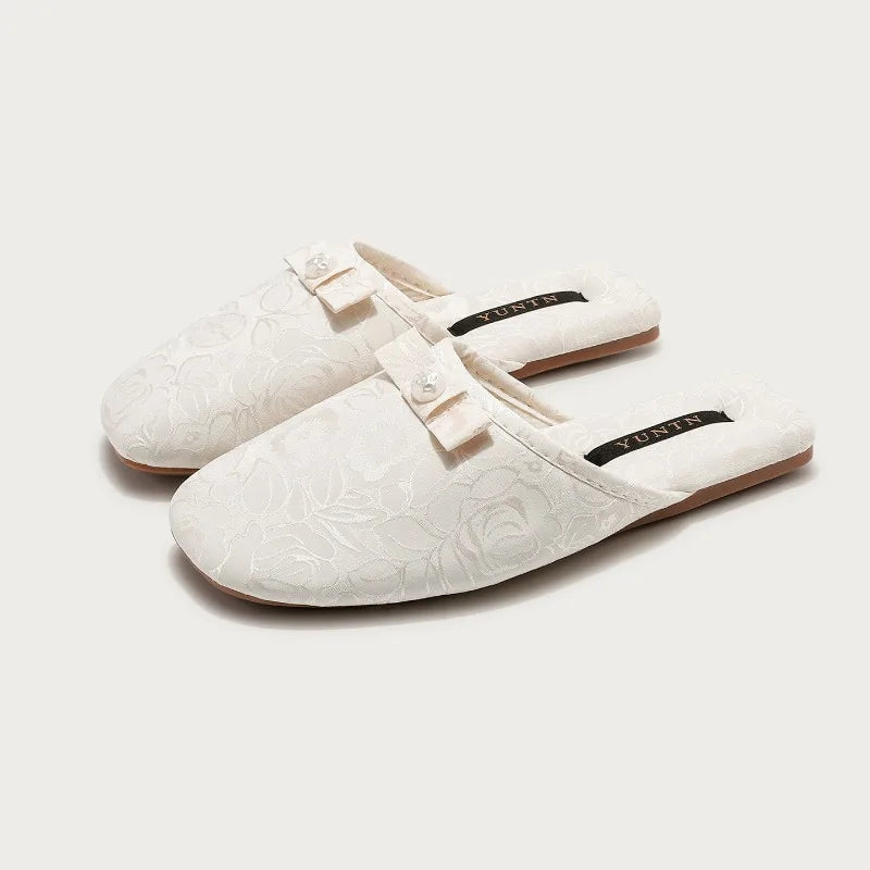 Chaussons femme mules perle et noeud Bochausson vue d ensemble