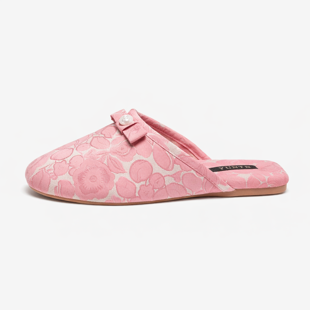 Chaussons femme mules perle et noeud Bochausson vue d ensemble