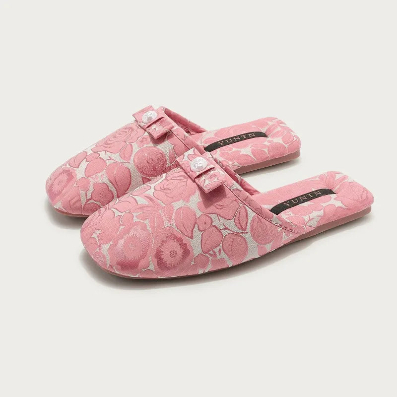 Chaussons femme mules perle et noeud Bochausson vue arriere