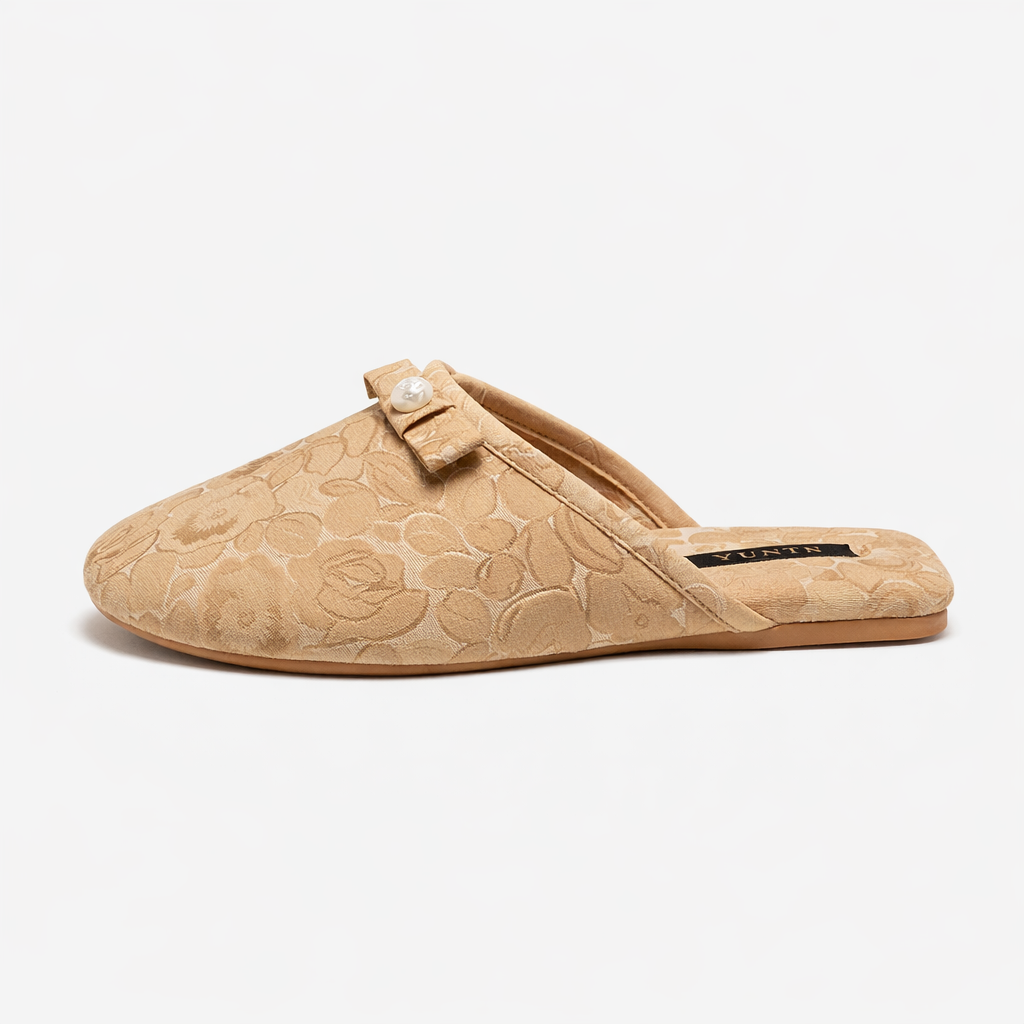 Chaussons femme mules perle et noeud Bochausson detail