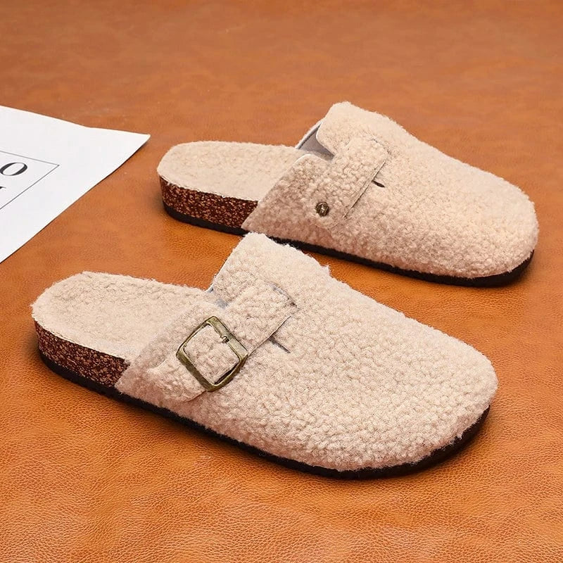 Chaussons Sabots Fourrés pour Femme Beige / 36-37