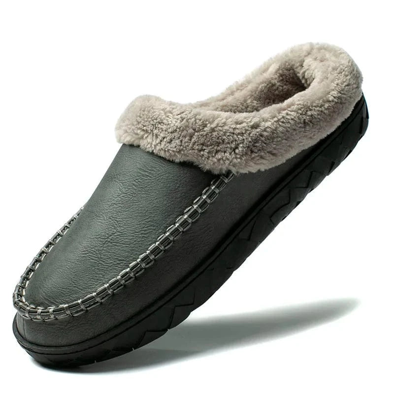 Chaussons Fourrés Aspect Mouton pour Homme Gris / 38-39