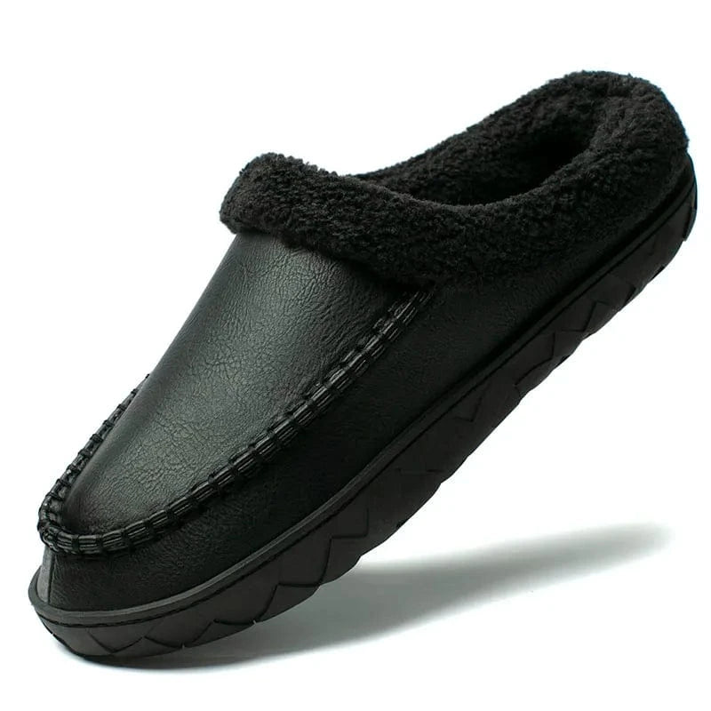 Chaussons Fourrés Aspect Mouton pour Homme Noir / 38-39