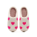 Chaussons Moumoute à Cœurs Bochausson coloris blanc et rose, vue de dessus de la paire