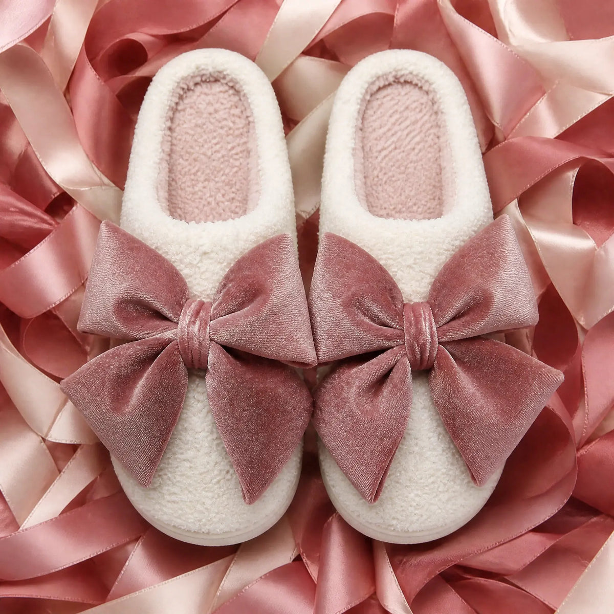 Chaussons Moumoute à Nœud Velours Bochausson mise en scène