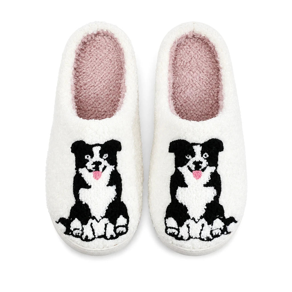 Chaussons Moumoute Border Collie Bochausson vue de dessus de la paire
