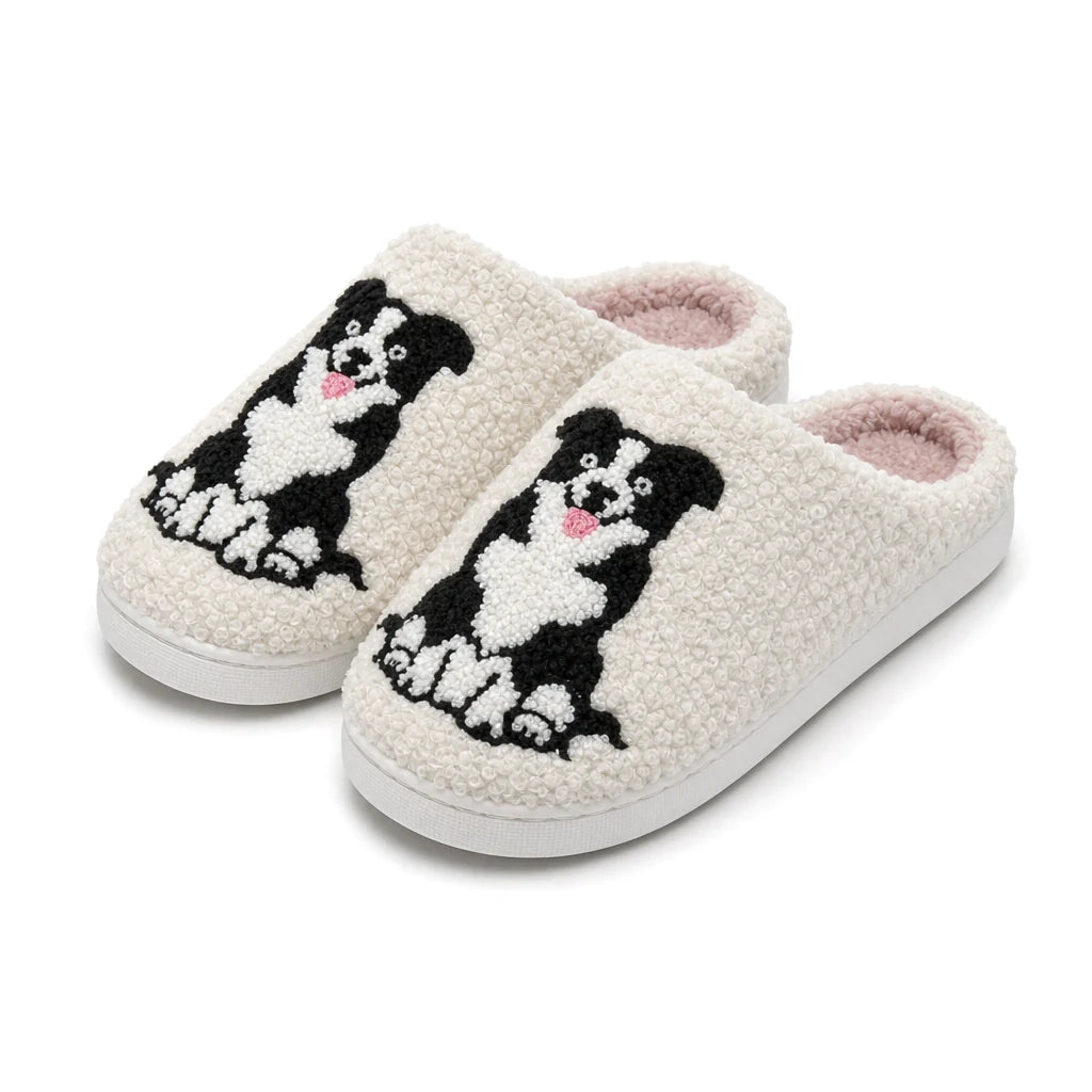 Chaussons Moumoute Border Collie Bochausson vue trois-quarts de la paire