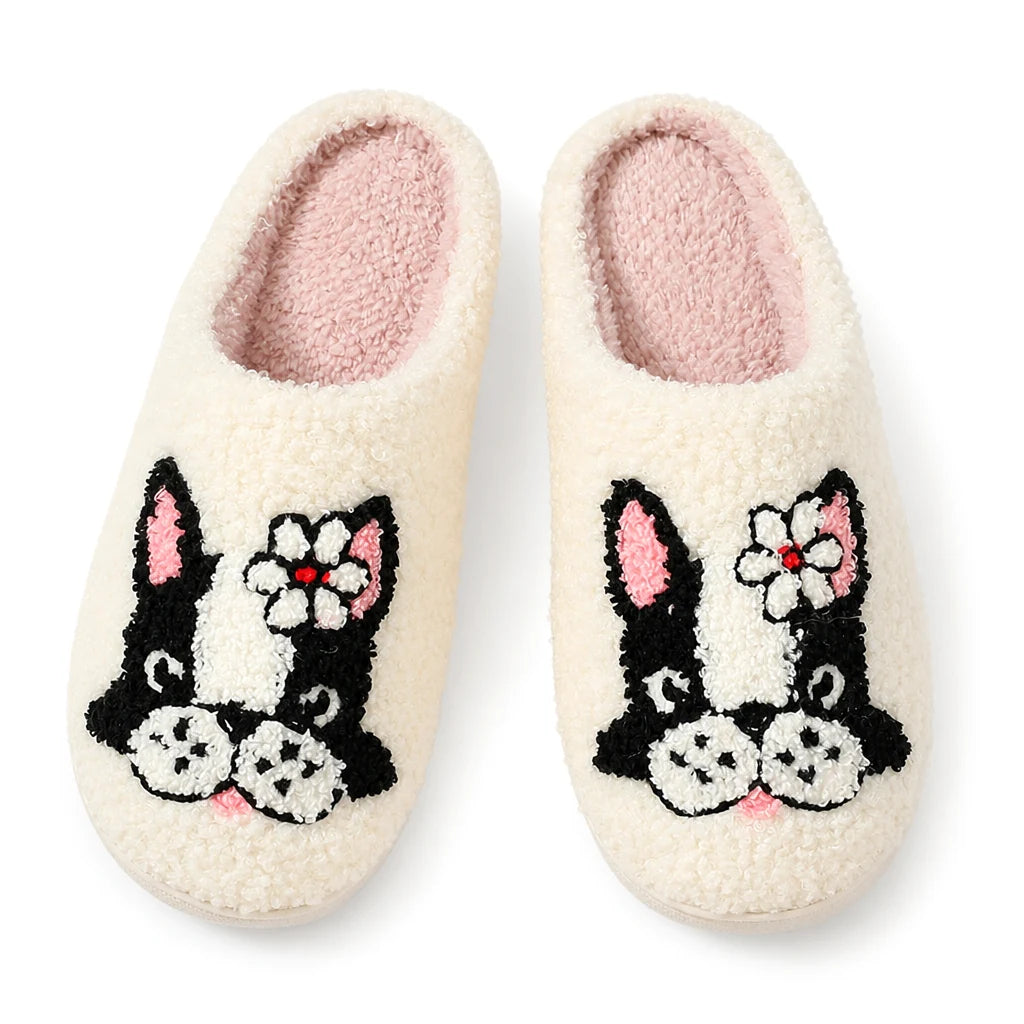 Chaussons Moumoute Bouledogue Bochausson vue de dessus de la paire