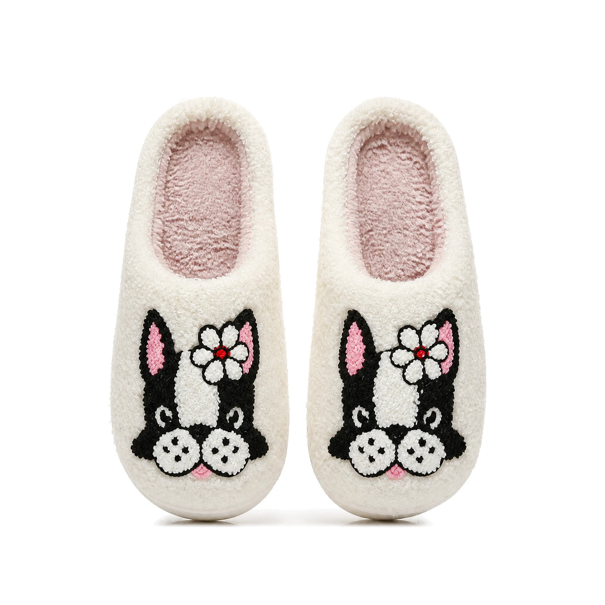 Chaussons Moumoute Bouledogue Bochausson vue de dessus de la paire