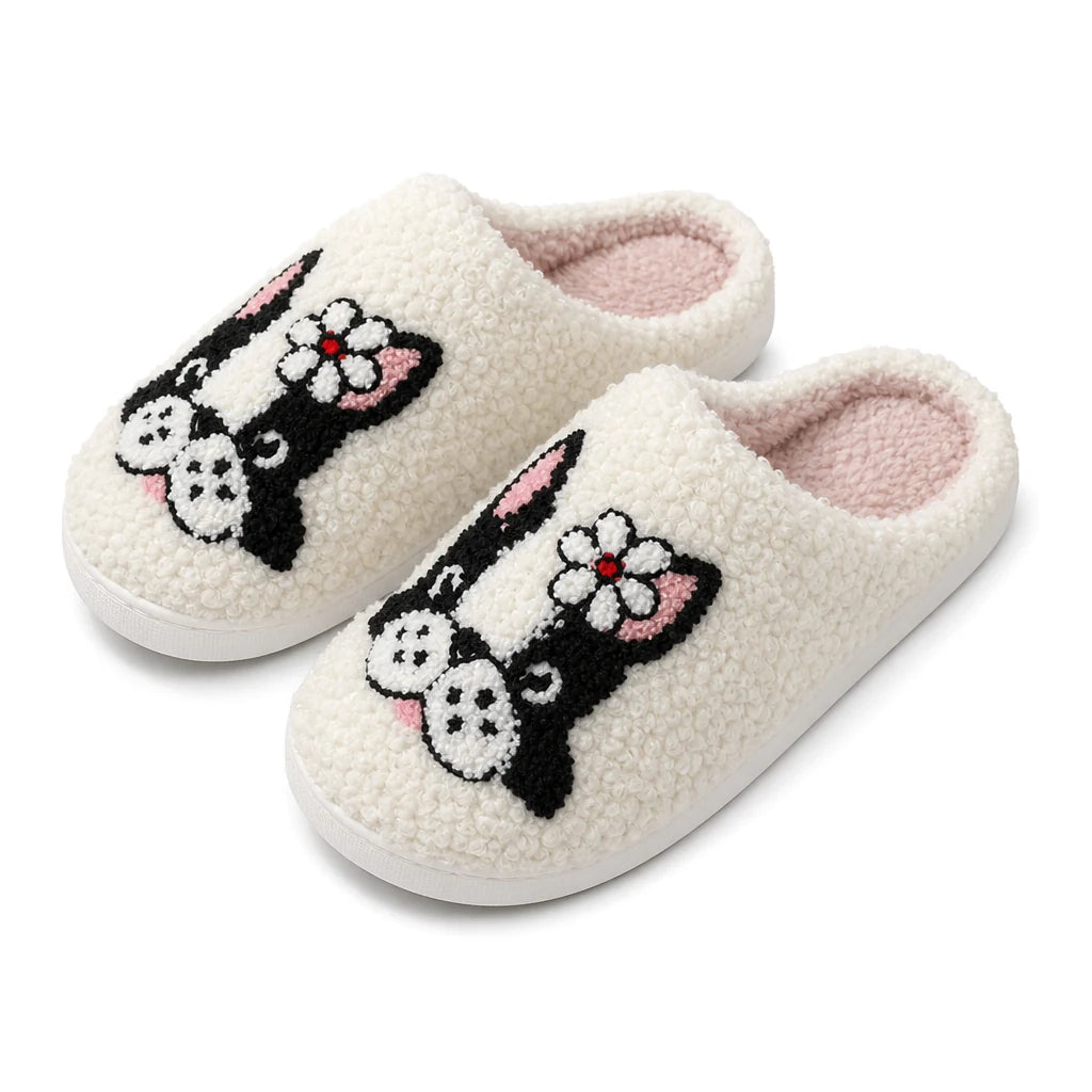 Chaussons Moumoute Bouledogue Bochausson vue trois-quarts de la paire