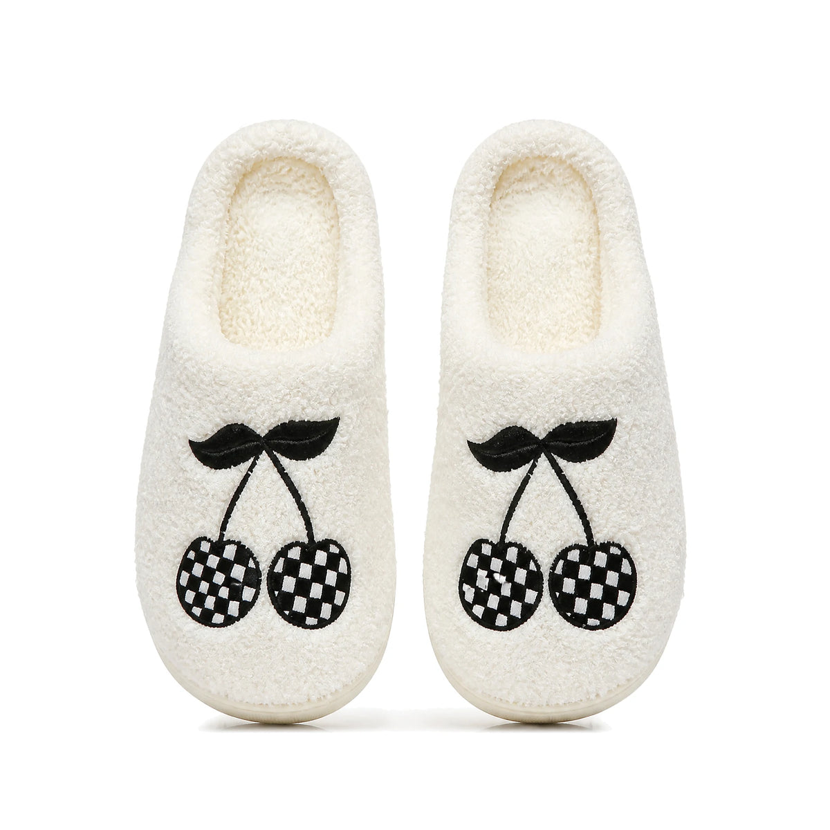 Chaussons Moumoute Cerises à Damier Bochausson vue de dessus de la paire