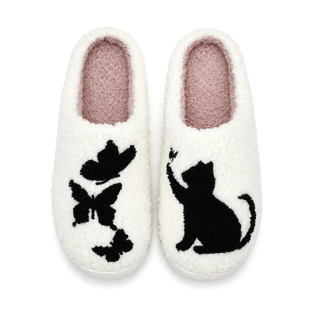 Chaussons Moumoute Chat aux Papillons Bochausson vue de dessus de la paire