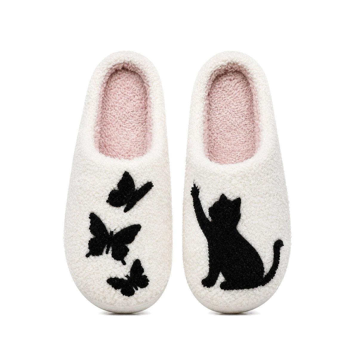 Chaussons Moumoute Chat aux Papillons Bochausson vue de dessus de la paire