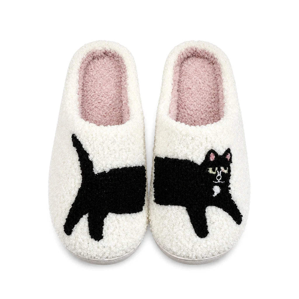 Chaussons Moumoute Chat Noir Bochausson vue de dessus de la paire