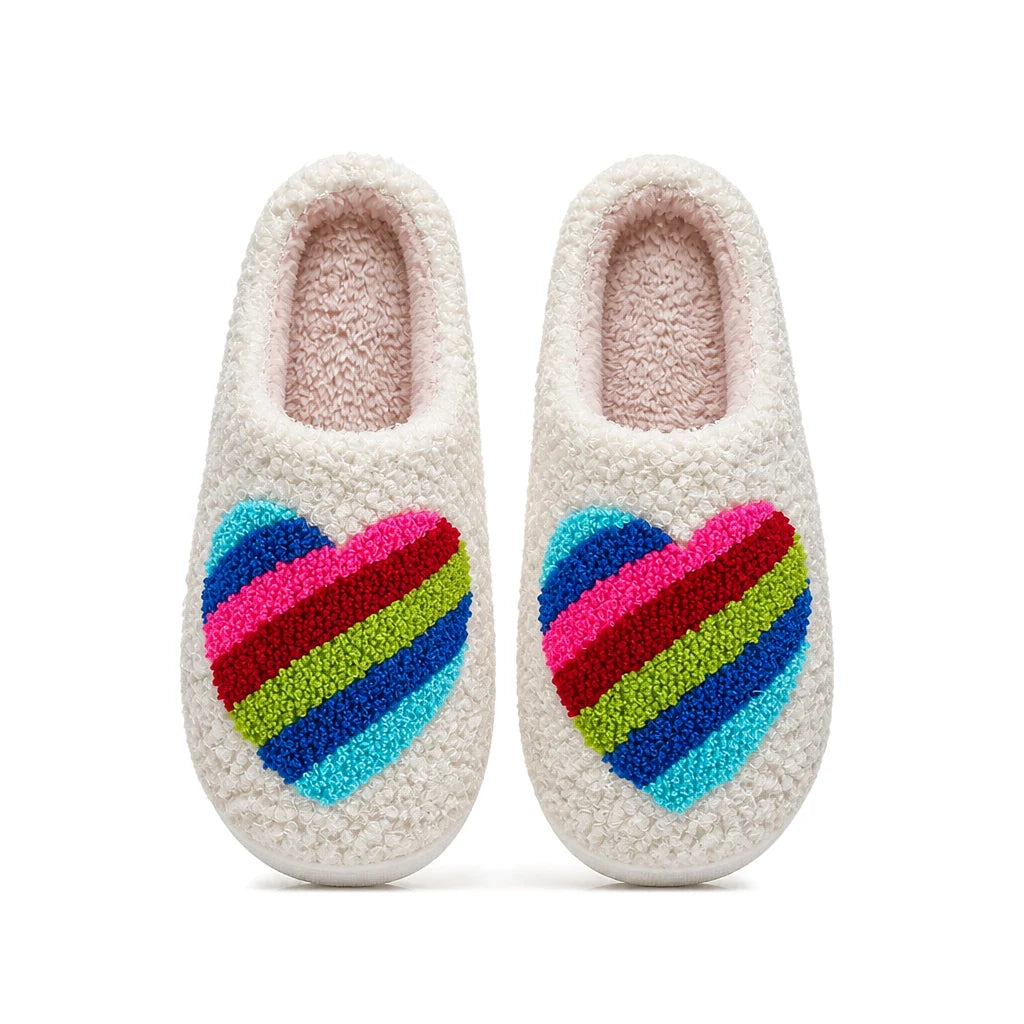 Chaussons Moumoute Cœur Arc-en-Ciel Bochausson vue de dessus de la paire