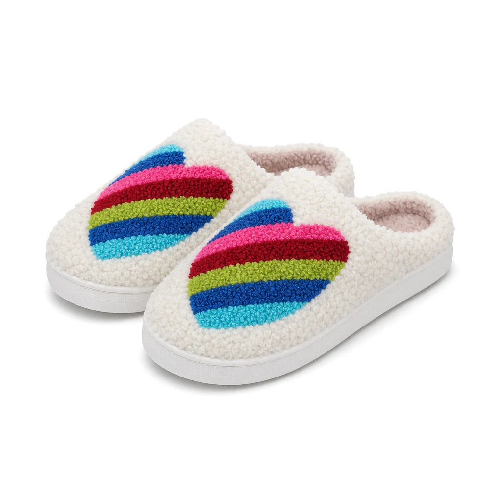 Chaussons Moumoute Cœur Arc-en-Ciel Bochausson vue trois-quarts de la paire