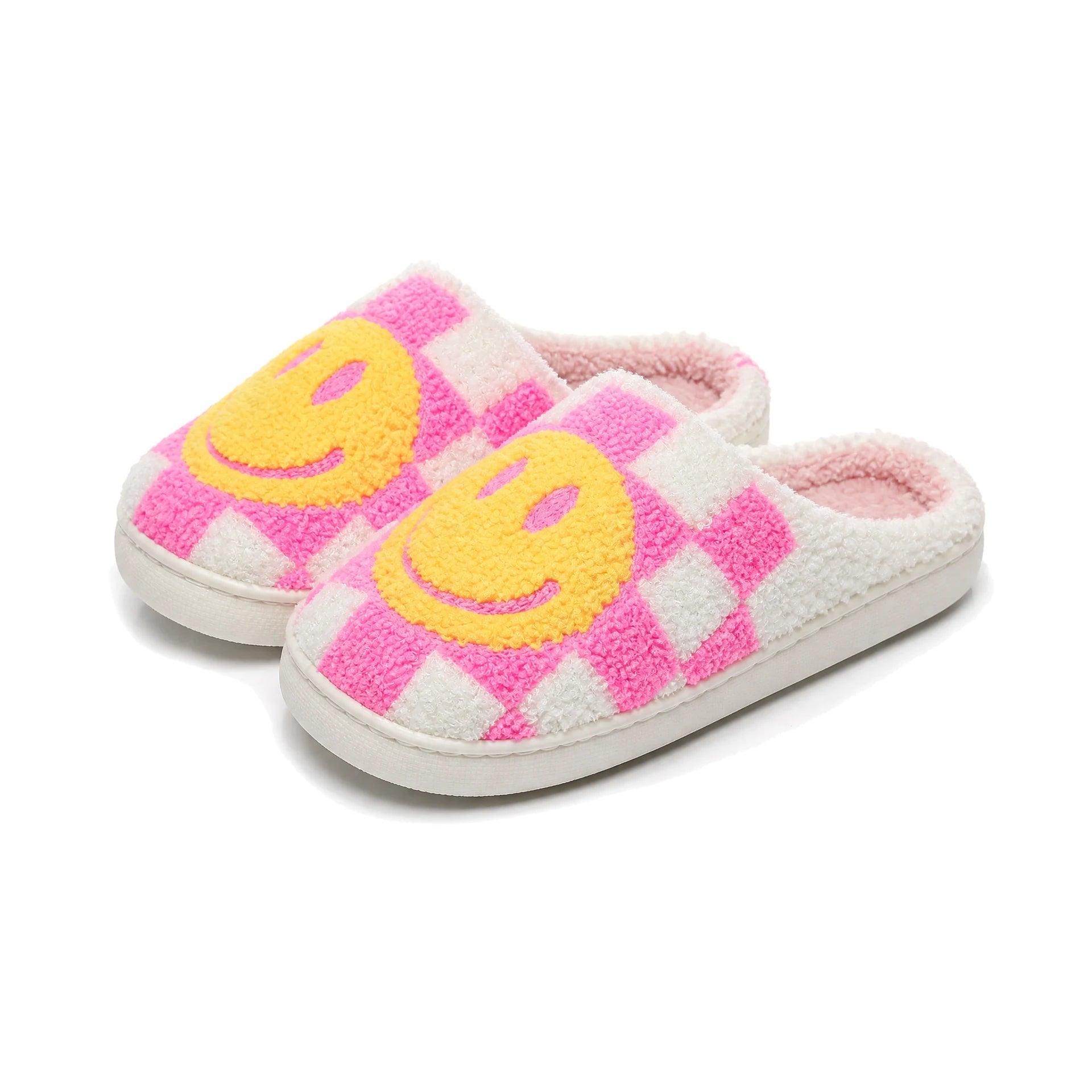 Chaussons Moumoute Damier Smiley Bochausson vue trois-quarts de la paire