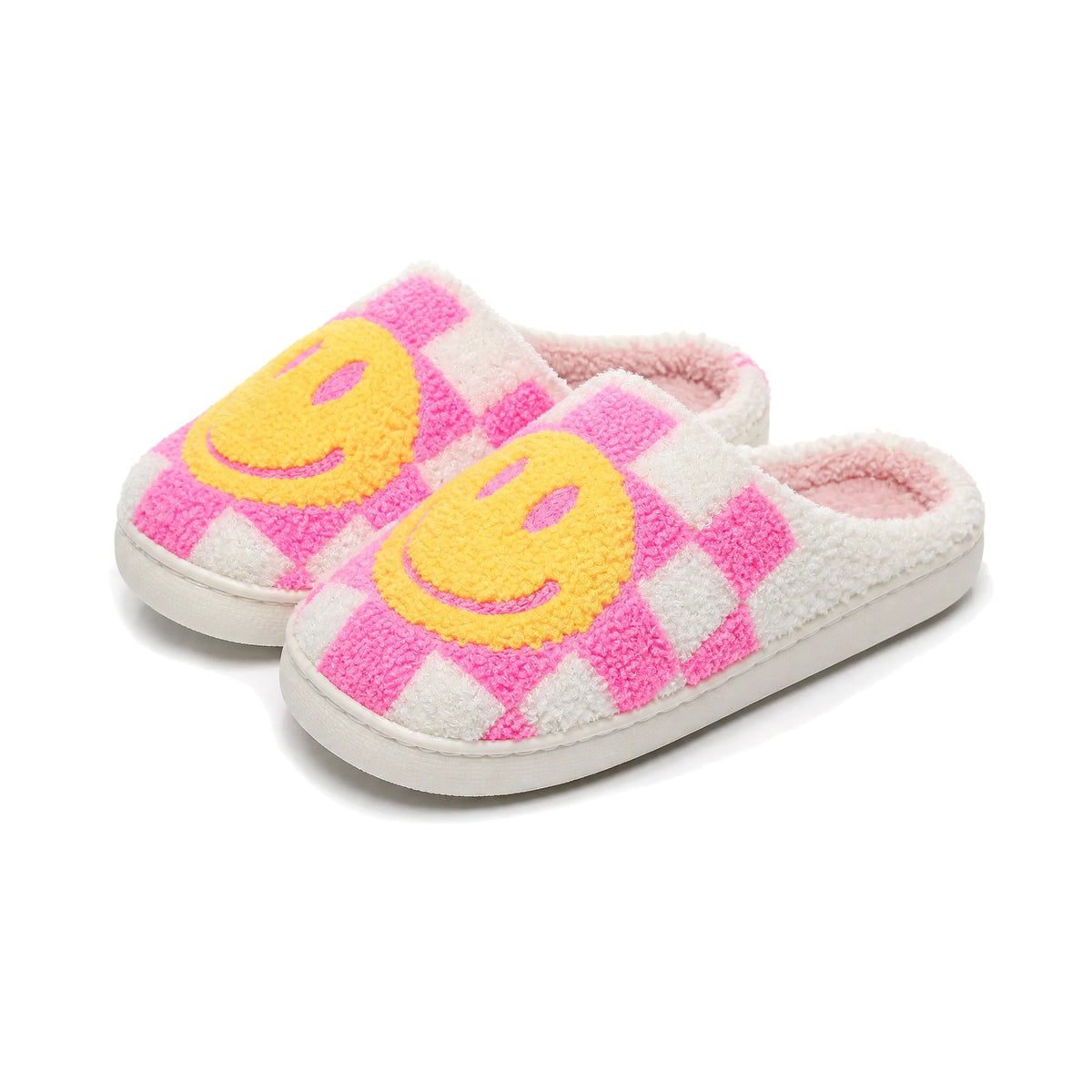 Chaussons Moumoute Damier Smiley Bochausson vue trois-quarts de la paire
