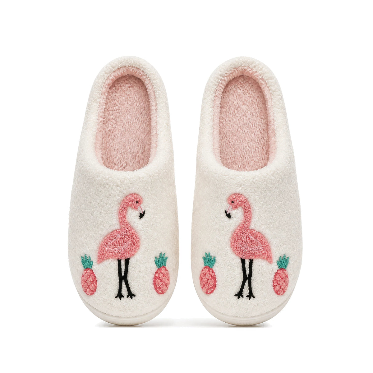 Chaussons Moumoute Flamant Rose Bochausson vue de dessus de la paire