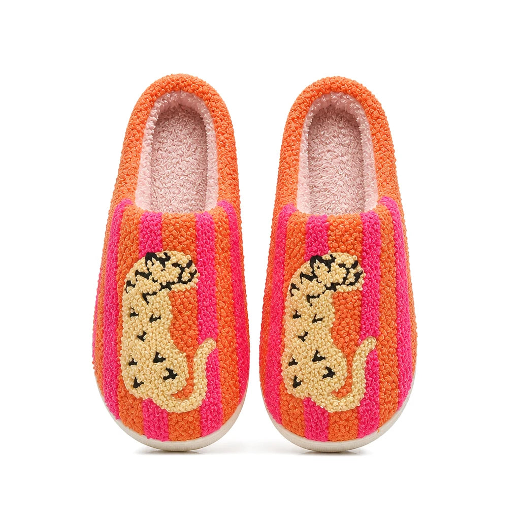Chaussons Moumoute Léopard Bochausson vue de dessus de la paire