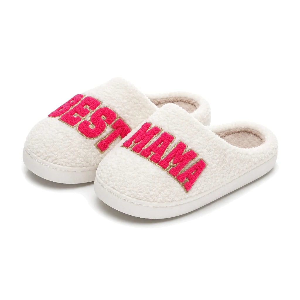 Chaussons Moumoute Lettres Dorées Bochausson coloris blanc, vue trois-quarts de la paire