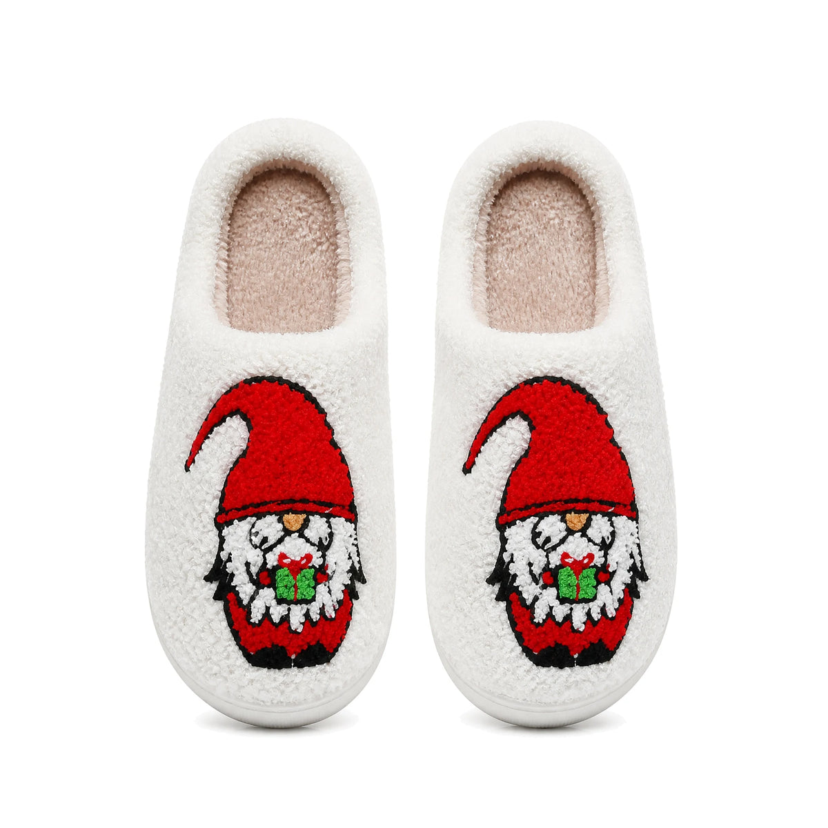 Chaussons Moumoute Lutin de Noël Rouge Bochausson vue de dessus de la paire