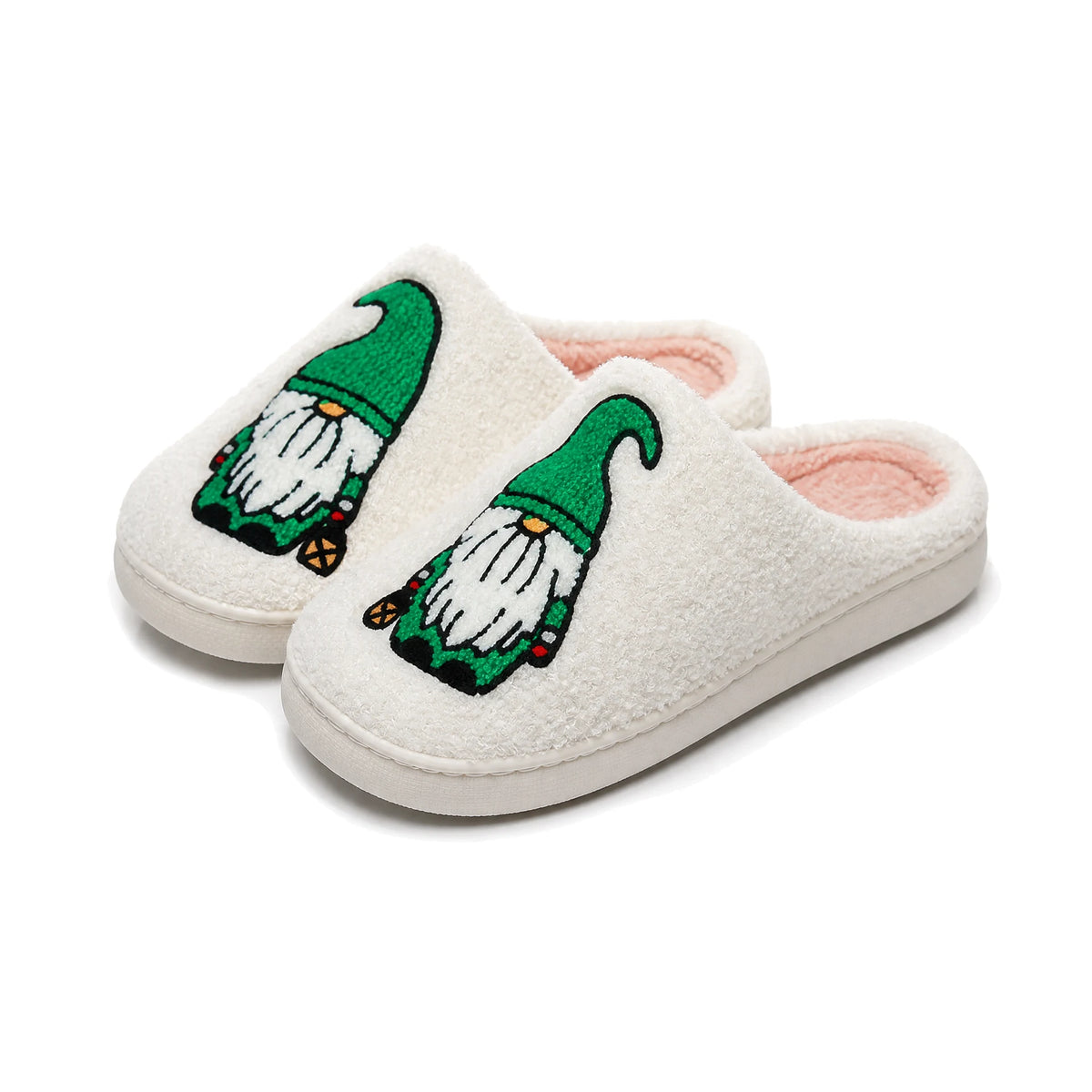 Chaussons Moumoute Lutin de Noël Vert Bochausson vue trois-quarts de la paire