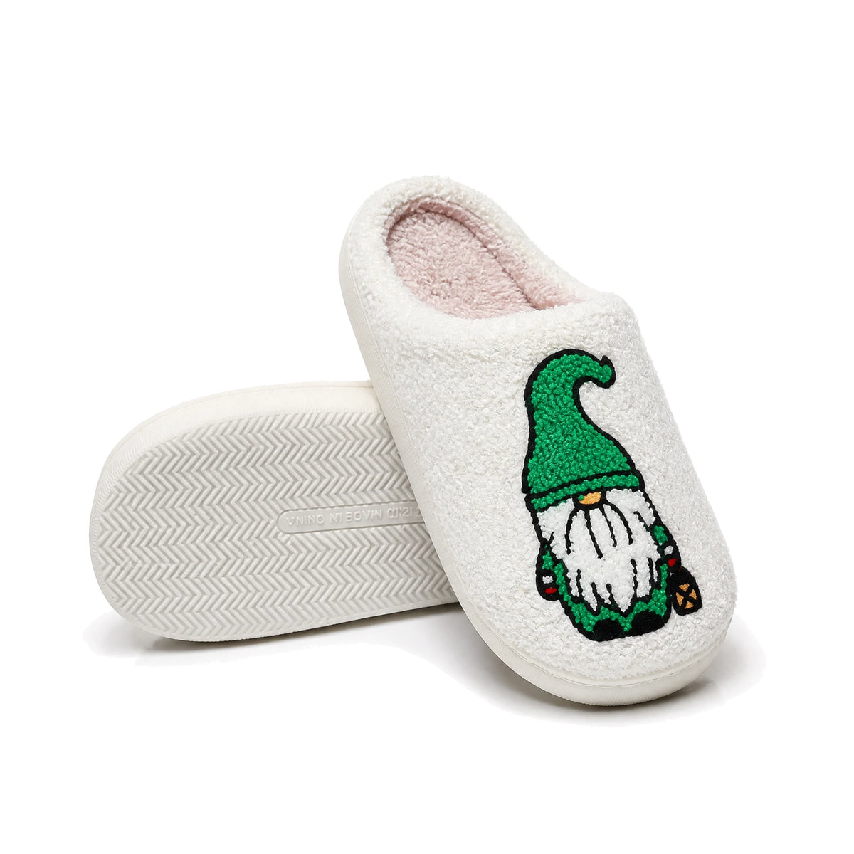 Chaussons Moumoute Lutin de Noël Vert Bochausson semelle antidérapante