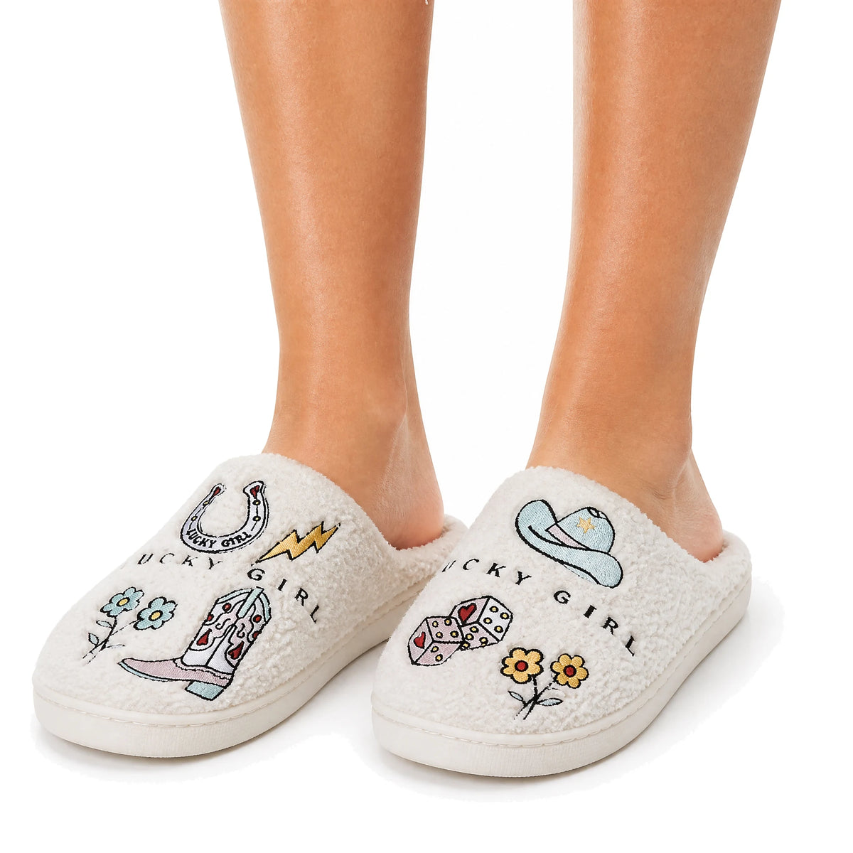 Chaussons Moumoute Motifs Western Bochausson porté aux pieds, femme