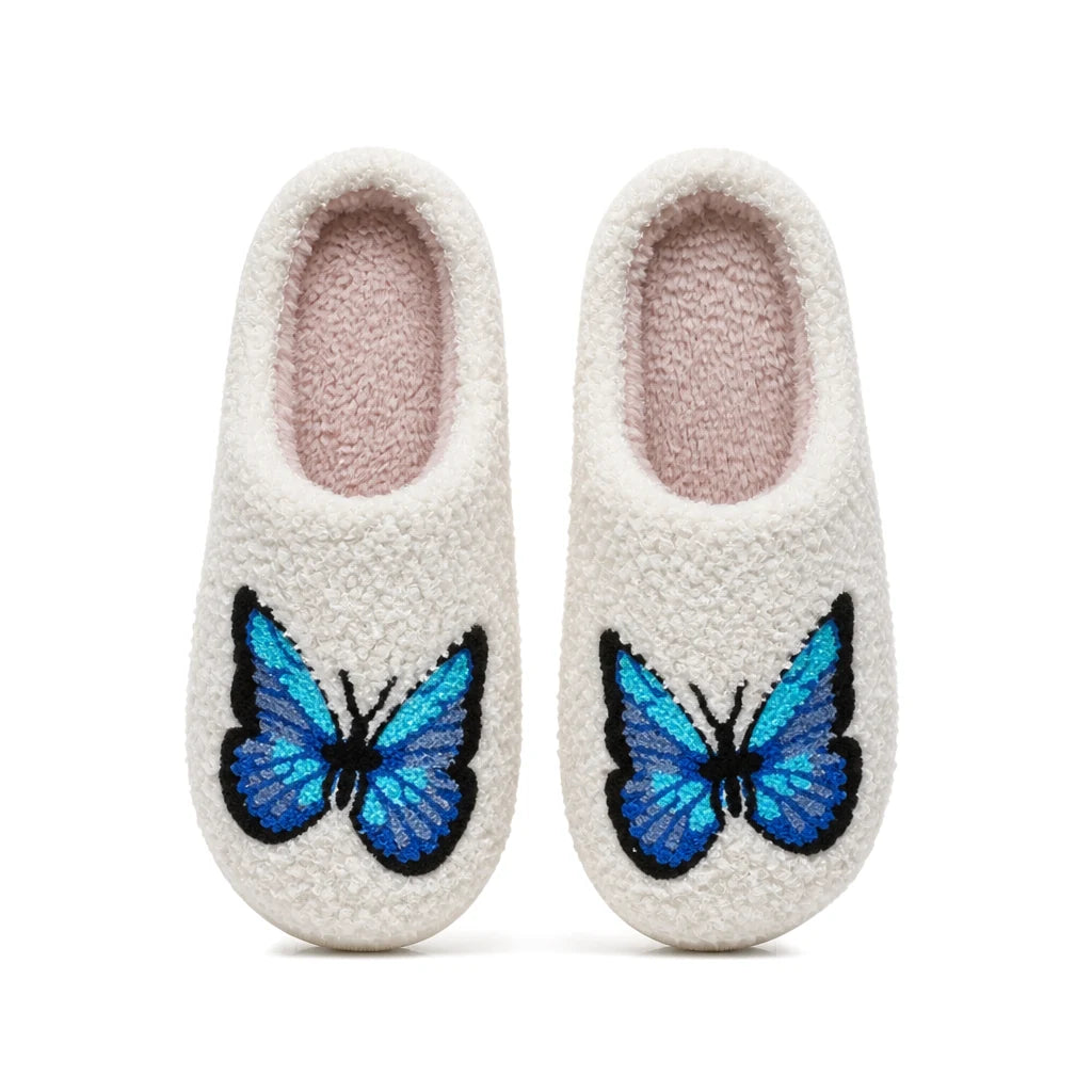 Chaussons Moumoute Papillon Bleu Bochausson vue de dessus de la paire