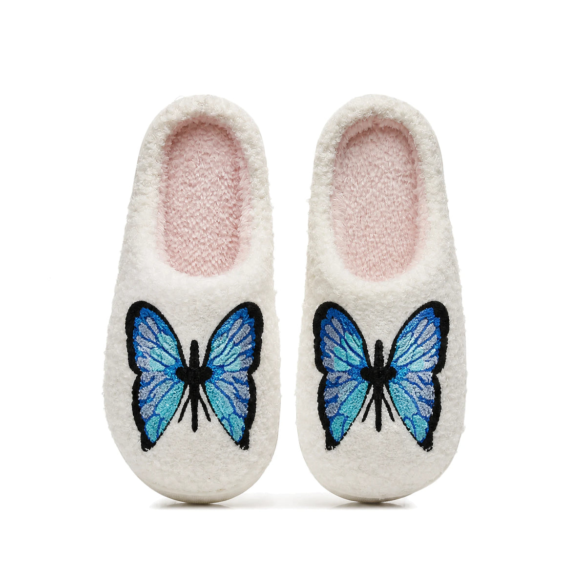 Chaussons Moumoute Papillon Bleu Bochausson vue de dessus de la paire